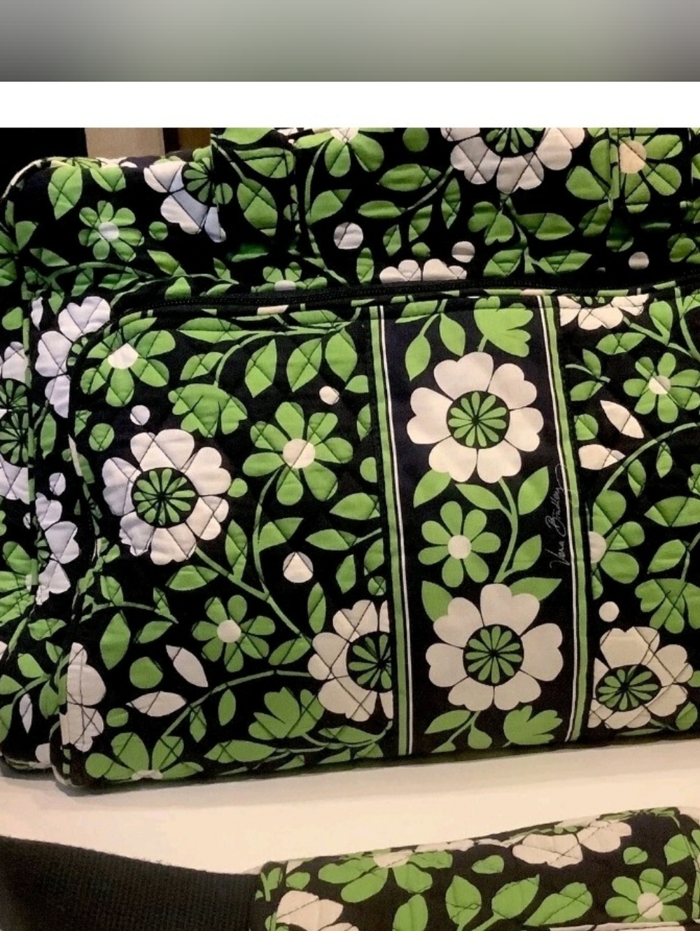 Quilted Floral Shoulder Bag - Black, Green & White